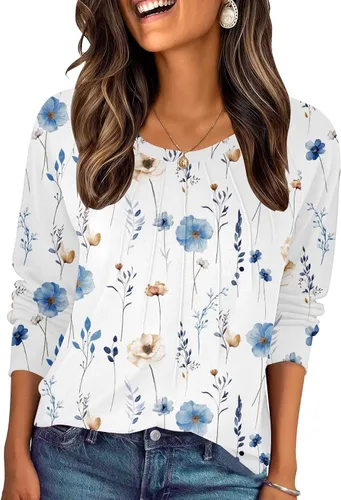 Miniatura 28 de Zeagoo Blusas de otoño para mujer, camisas de manga larga, blusas casuales de algodón, blusas plisadas elegantes 2025
