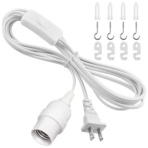 Miniatura 22 de DiCUNO Cable de extensión de linterna colgante E26, lámpara de control de interruptor de cable en línea para enchufar y apagar, 6.6 pies, negro