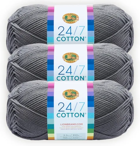 Miniatura 27 de Lion Brand Yarn, Hilo ligero mercerizado de algodón 24/7 para tejer, ganchillo y manualidades, Almirante, 1 paquete, 185 yardas de fibra natural