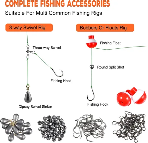 Miniatura 8 de PLUSINNO 253/387pcs Fishing Gear Accessories Kit, Fishing Tackle Box with Tackle Included, Fishing Hooks, Fishing Weights Sinkers, Spinner Blade