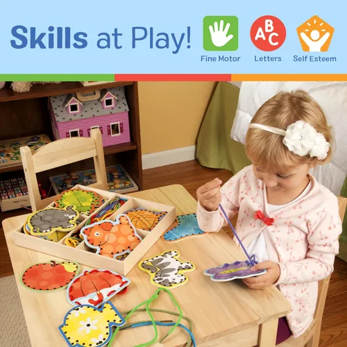 Miniatura 5 de Melissa & Doug. Juego de tarjetas de madera con paneles de doble cara y cordones a juego