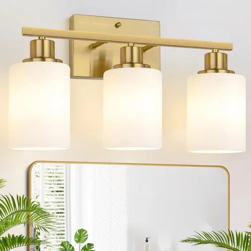 Miniatura 8 de MOKATNG Juego de 2 apliques de pared para baño, luces de tocador modernas negras con pantalla de vidrio blanco, lámpara de pared de baño