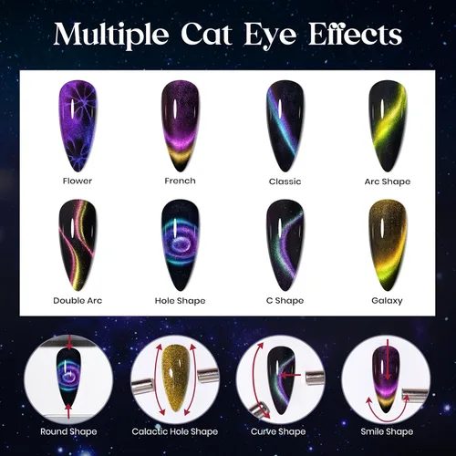 Miniatura 8 de MIZHSE - Juego de esmalte de uñas de gel de ojo de gato 9D de 8 colores, kit de esmalte de gel magnético mejorado con barra magnética, esmalte de A