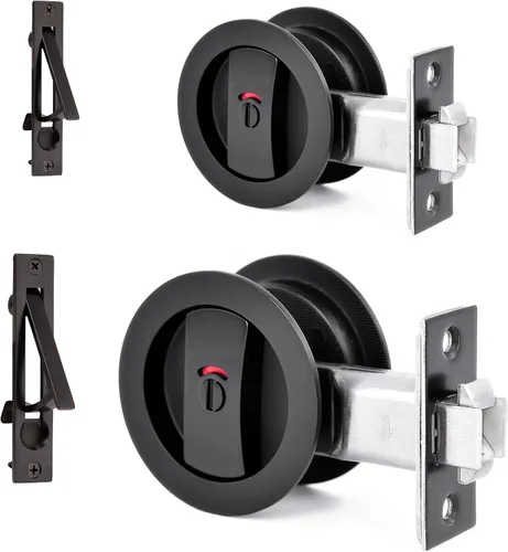 Miniatura 23 de Dontay Cerradura de indicadores codificados por color para puerta de bolsillo, cerradura de manijas de privacidad (cama/baño), fondo de 2-3/8 Negro