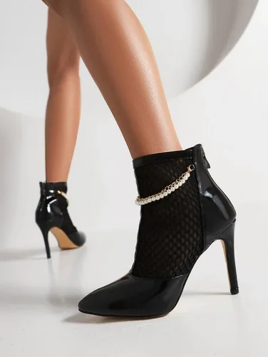 Miniatura 4 de SEIFIN Botines de tacón de aguja con cordones de malla para mujer