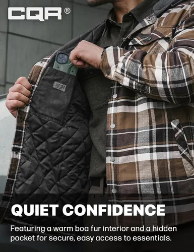 Miniatura 9 de CQR - Chaqueta tipo camisa de franela para hombre, de manga larga, cálida para invierno, para exteriores, casual, a cuadros, con bolsillos