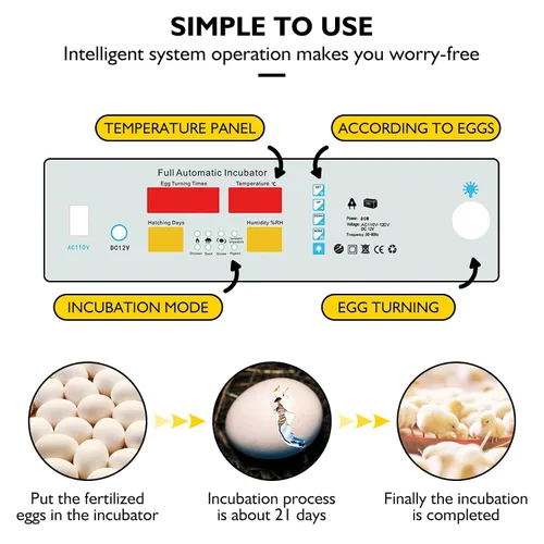 Miniatura 5 de Incubadora de huevos – Incubadora de huevos con giro automático de huevos y control de humedad, criador grande de aves de corral para pollos