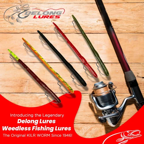 Miniatura 5 de DeLong Lures 6" KILR Worm – Made in USA Weedless Pre-Rigged Soft Plastic Swimbaits, Extra Durable Bass Fishing Lures for Pike and More, 5-Pack