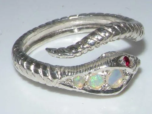 Miniatura 6 de Anillo de plata de ley 925 auténtico ópalo y rubí para mujer