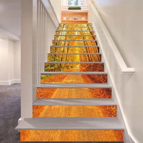 Miniatura 2 de artfanke - 13 adhesivos de vinilo 3D de otoño con bosque de arces para pelar y pegar en escaleras - adhesivos autoadhesivos para escaleras - a560
