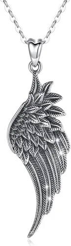 LOOVE Collar de alas de ángel de plata de ley 925 con colgante de ángel de la guarda con dije de ángel, joyería de regalo para mujeres, niñas y