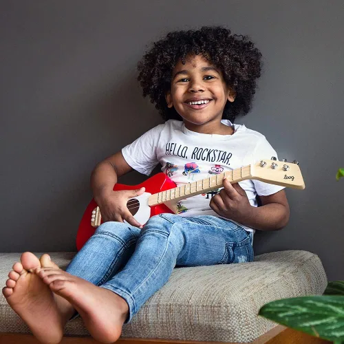 Miniatura 8 de Loog Mini - Guitarra acústica infantil para principiantes, 3 cuerdas a partir de 3 años, aplicación de aprendizaje y lecciones incluidas Amarillo