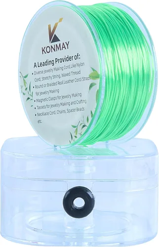 Miniatura 15 de KONMAY 1 Rollo de Cuerdas Planas Elásticas para Pulseras de 0.032 in con Estuche Organizador, 90 Yardas de Hilo Elástico de Cristal Negro para Hacer