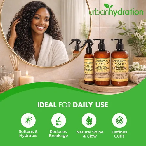 Miniatura 3 de Urban Hydration Honey Health and Repair - Juego de champú, acondicionador y desenredante Sin sulfatos, parabenos ni tintes, limpia, desenreda
