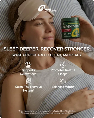 Miniatura 3 de Complejo de magnesio para mujeres – Magnesio para dormir, 610 mg avanzado con glicinato, citrato y vitamina B6 para una absorción 3X + 5-HTP – Apoya