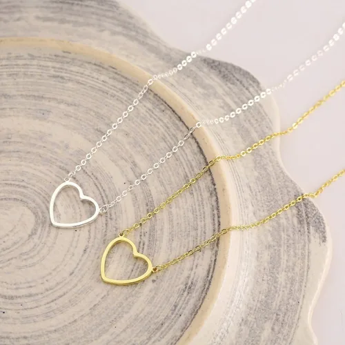 Miniatura 6 de LEXODY Collar de corazón delicado con dije de corazón pequeño, gargantilla chapada en oro de 14 quilates, lindo collar de cadena de corazón abierto