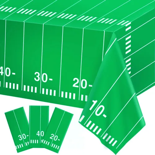 Miniatura 14 de Kesfey 3 paquetes de manteles para fiestas de fútbol 54 x 108 pulgadas, cubierta de mesa desechable impermeable de plástico con tema de fútbol