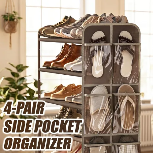 Miniatura 6 de Simple Houseware Organizador de almacenamiento para zapatos de 6 niveles con bolsa lateral para colgar, bronce