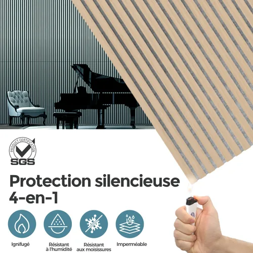 Miniatura 3 de AKUMAX Paquete de 2 paneles acústicos, listones de madera para pared y techo, paneles de espuma acústica de 96 x 24 pulgadas, paneles de pared 3D