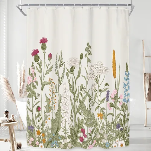 Miniatura 12 de Riyidecor - Cortina de ducha con estampado de flores silvestres para decorar un baño pequeño o una ventana, 36 pulgadas de ancho x 72 pulgadas