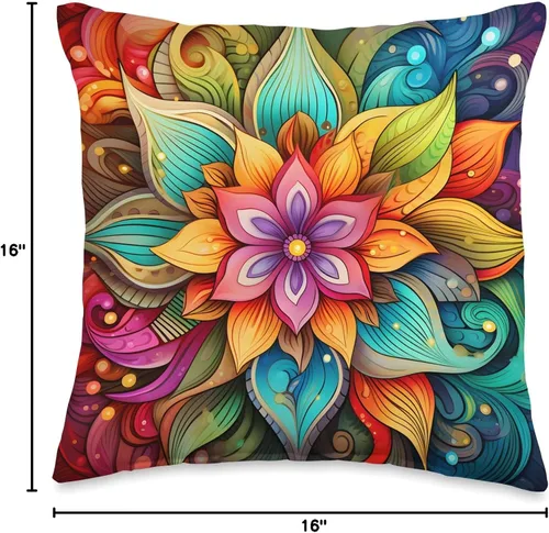 Miniatura 4 de Boho Flower Designs Groovy - Almohada psicodélica retro con flores de hibisco, 16 x 16 pulgadas, multicolor