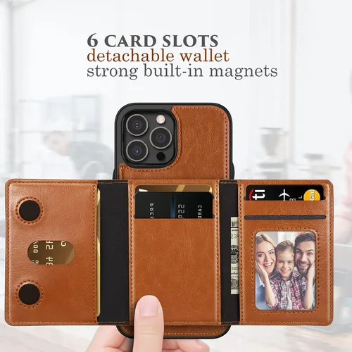 Miniatura 2 de LOHASIC Funda tipo cartera para iPhone 12 Pro Max, soporte para 6 tarjetas, parte trasera magnética desmontable, compatible con Mag-Safe, funda