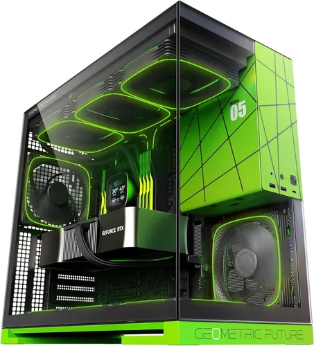 Miniatura 13 de Geometric Future Torre media de vidrio templado M5, caja para juegos E-ATX/ATX, acero de 0.047 in, tipo C, paneles sin herramientas, soporte 420/360