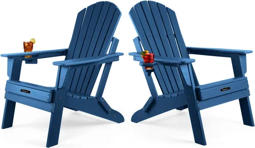Miniatura 20 de FUNBERRY Silla plegable Adirondack, sillas de hoguera de HDPE para todo tipo de clima con portavasos para exteriores HDPE All Weather