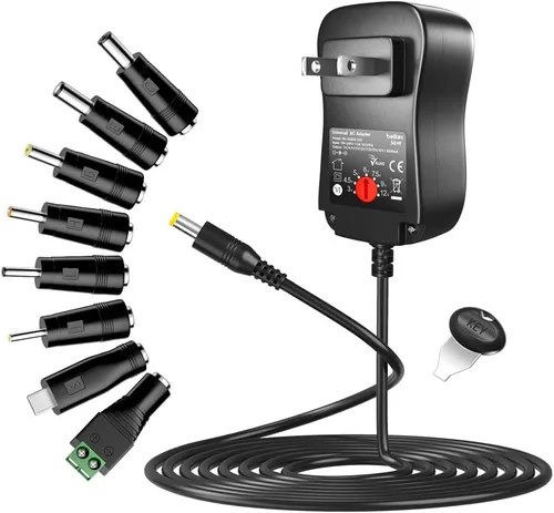 Miniatura 8 de Belker Fuente de alimentación universal de 24 W, 3 V, 4.5 V, 5 V, 6 V, 7.5 V, 9 V, 12 V CA, adaptador de corriente alterna, con 8 puntas