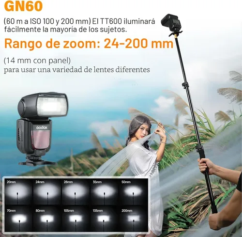 Miniatura 4 de Godox TT600 2.4G Flash de cámara inalámbrico Speedlite con Difusor, Flash Manual GN60 Maestro/Esclavo, HSS cuando se empareja fuera de la cámara