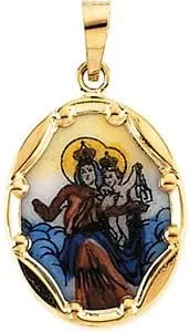 Miniatura 2 de The Men's Jewelry Store (Unisex Jewelry) Colgante Escapulario de Porcelana Pintado a Mano de Oro Amarillo de 14