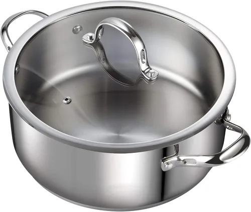 Cooks Standard Cacerola de horno holandés con tapa de vidrio, olla clásica de acero inoxidable de 7 cuartos de galón, color plateado