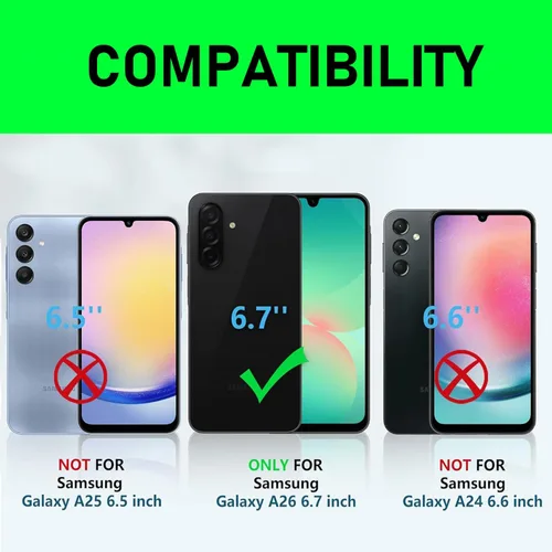 Miniatura 2 de Funda para Galaxy A26 con cubierta para lente de cámara, protector de pantalla HD, protección contra caídas de grado militar, soporte de anillo