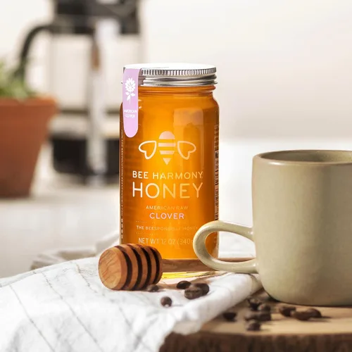 Miniatura 3 de Bee Harmony Miel de trébol cruda, 12 onzas (paquete de 2 tarros), fabricada en los Estados Unidos