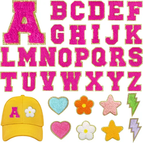 Miniatura 13 de MEEZY 34 parches de letras autoadhesivas de felpilla, apliques bordados de la A-Z, parches de letras termo-adhesivas del alfabeto, parche de tela