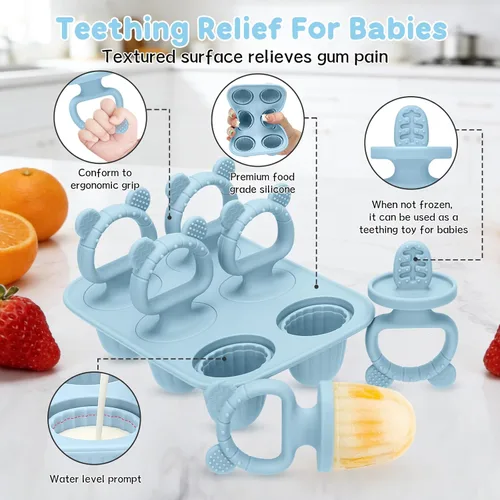 Miniatura 6 de Moldes de silicona para paletas para bebés con palitos, moldes de mini paletas para bebés de leche materna para aliviar la dentición