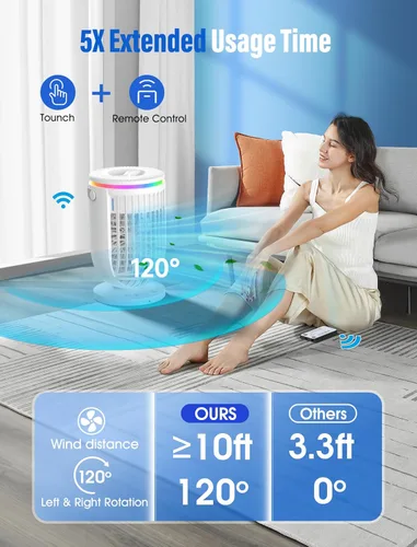 Miniatura 4 de Aire acondicionado portátil, ventilador con función de rotación de 120°, mini aire acondicionado evaporativo JYew para habitación, enfriador de aire