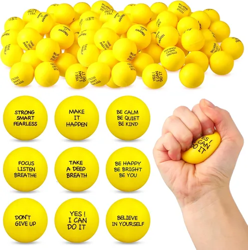 Miniatura 7 de Shappy 72 bolas inspiradoras para aliviar el estrés, bolas motivacionales de poliuretano a granel para adultos, terapia pequeña, juguetes para Rojo
