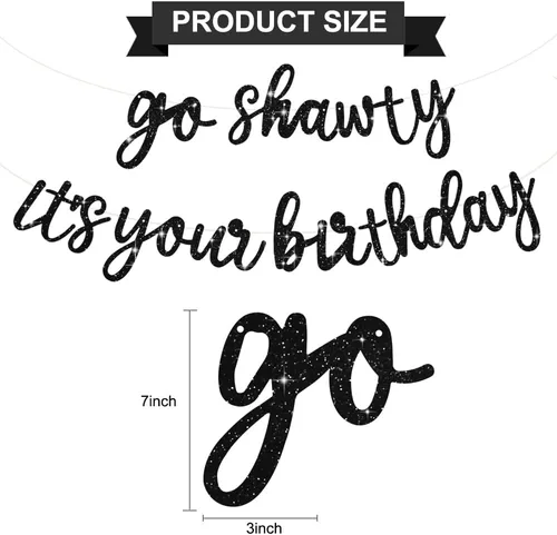 Miniatura 3 de BEISHIDA Pancarta Black Go Shawty It's Your Birthday de 11.4 pies, SIN BRICOLAJE - Pancarta de Feliz Cumpleaños con Purpurina Tema Hip Hop - Negro