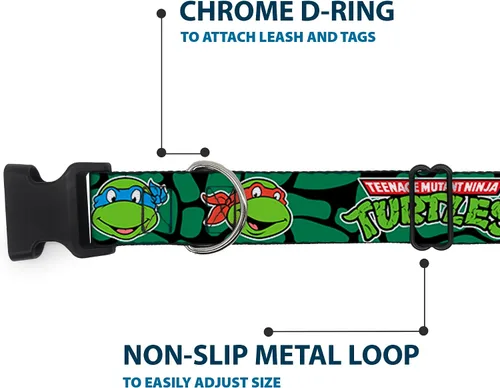 Miniatura 5 de Buckle-Down Classic Tmnt Turtle Faces Black/Green Turtle Shell Clip Collar, pequeño/9-15 pulgadas, multicolor