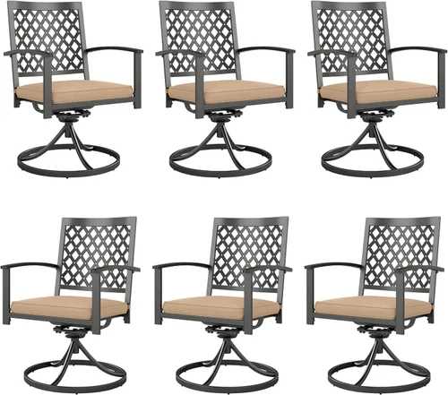 Miniatura 17 de PHI VILLA Juego de 2 sillas giratorias de metal para exteriores, sillas de comedor con cojín, juego de muebles para jardín, patio trasero, bistró