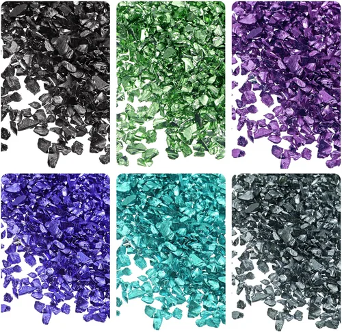 uxcell Chips de vidrio triturado de 6 colores, vidrio metálico con purpurina irregular de 0.39 a 0.157 pulgadas para manualidades, manualidades,