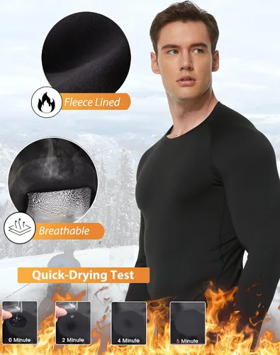 Miniatura 4 de 5 or 4 Pack Men's Thermal Compression Shirt Fleece Lined Long Sleeve Athletic Base Layer Cold Weather Gear Workout Top