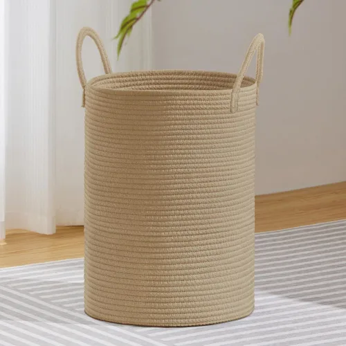 Miniatura 33 de VIPOSCO Cesta de lavandería grande, cesta de almacenamiento de cuerda tejida alta para mantas, juguetes, ropa sucia en la sala de estar, baño, Rayas