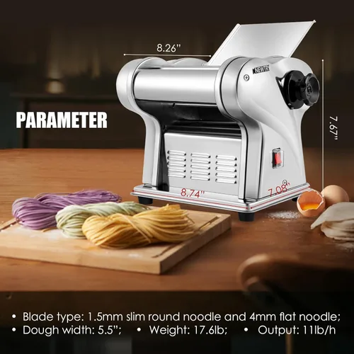 Miniatura 6 de NEWTRY Máquina Eléctrica para Hacer Pasta Máquina para Hacer Fideos Máquina para Hacer Pasta Rodillo Cortador de Masa Grosor Ajustable Acero