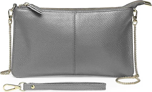 Miniatura 8 de Uromee Cartera de mano para mujer, de piel auténtica, con cadena de hombro desmontable