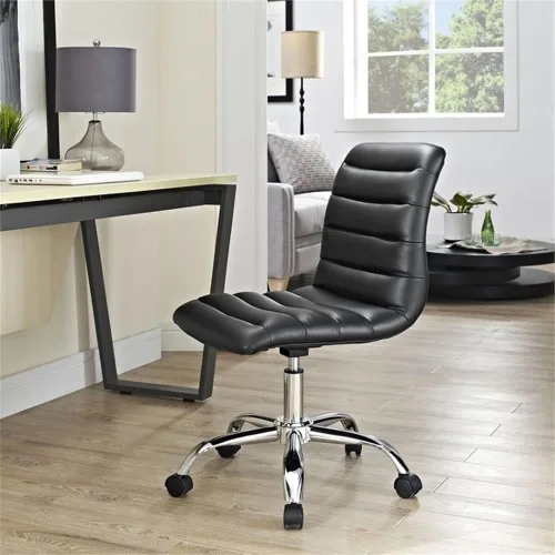 Miniatura 7 de Hawthorne Collections Silla de oficina giratoria de escritorio para computadora con respaldo medio sin brazos en negro