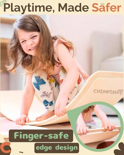 Miniatura 2 de Tabla de equilibrio de madera – Tabla de balanceo segura para los dedos de 37 pulgadas para niños pequeños, tabla de equilibrio de madera para niños