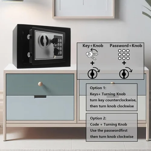 Miniatura 6 de Yuanshikj Caja de seguridad digital electrónica de lujo, llave y cerradura con teclado, hogar, oficina, hotel, negocios, joyería, pistola, efectivo