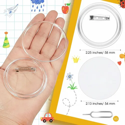 Miniatura 2 de XunYee Juego de 12/39 pines de botón transparentes de 2.28 pulgadas, insignias para hacer botones de bricolaje con insertos en blanco y herramienta
